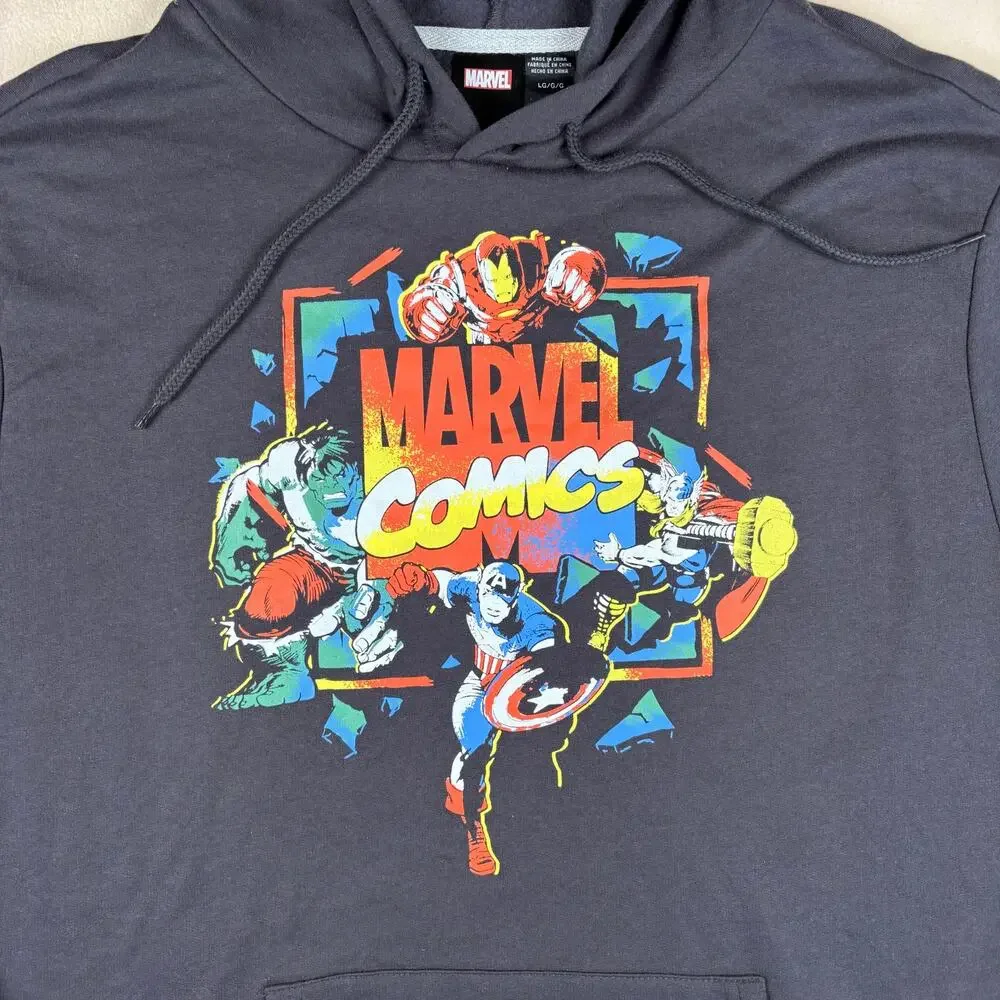 NWT Men's Marvel Comics Avengers Graphic Hoodie‎ Black Size Large - Picture 6 of 7